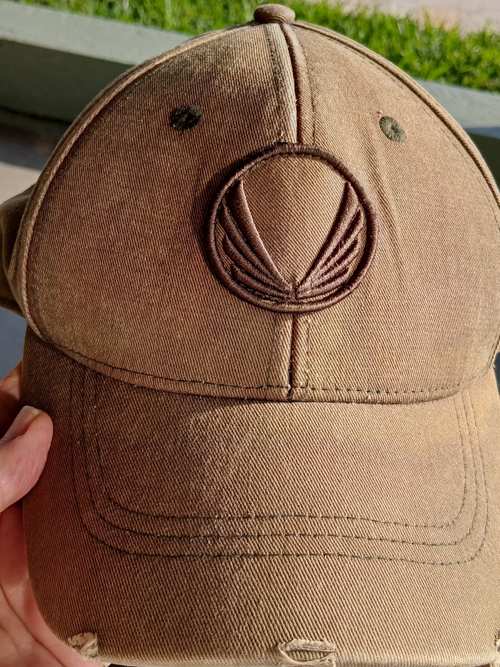 ASRV Men's Olive Colored Washed Cotton Baseball Cap with Embroidered WINGS Logo